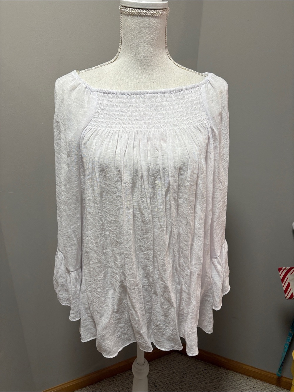 Zac & Rachel White Smocked Square-Neck Peasant Tunic